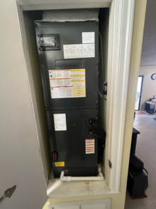 An indoor air handler unit installed in a utility closet by AC All Stars AC contractor in Fort Lauderdale, FL.
