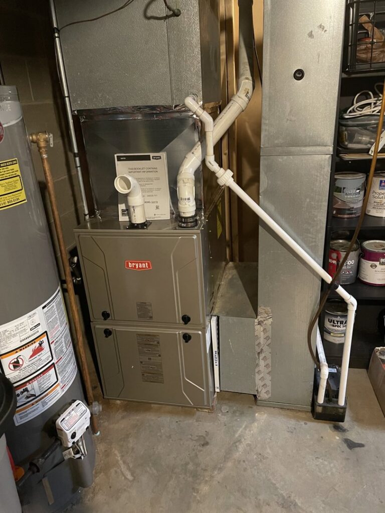 A Bryant indoor furnace and air handler unit with associated ductwork installed by Carpenter Mechanical in Columbus, OH.