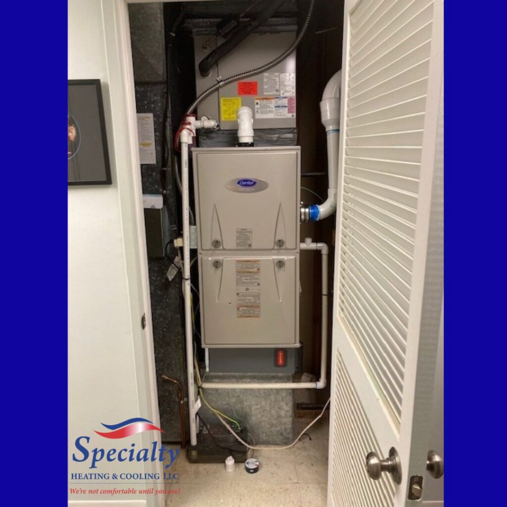 An indoor furnace and air handler unit installed by Specialty Heating and Cooling in Portland, OR.
