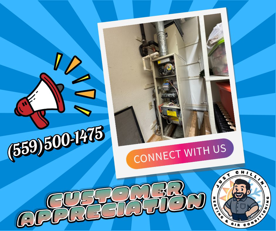 An indoor furnace and air handler unit installed by Just Chillin' Heating & Air Conditioning, Inc. in Fresno, CA.