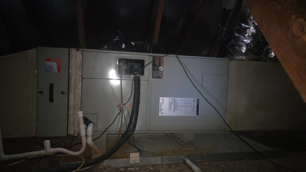 An indoor HVAC unit and associated ductwork installed in an attic by Competition A/C & Heat, LLC in Corpus Christi, TX
