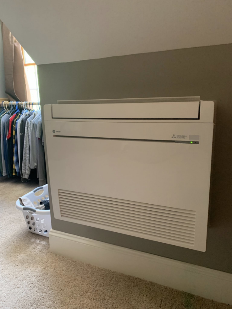 An indoor HVAC unit installed in a room by Dan Deckard Hvac in Charlotte, NC
