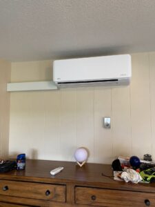 An indoor mini-split air conditioning unit installed in a living room by Climate Solutions. Inc. in Cape Coral, FL.