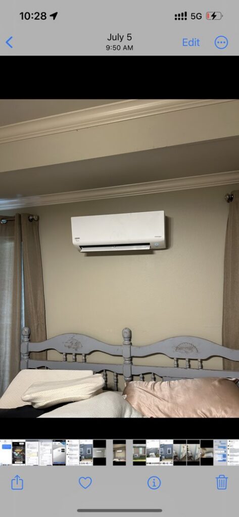 An indoor mini-split HVAC unit installed in a bedroom by Air Advisors of Louisiana in Shreveport, LA.