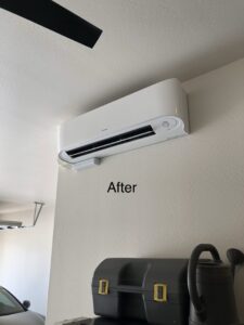 A newly installed indoor mini-split HVAC unit on a wall, showcasing a completed job by 365 Mechanical in Mesa, AZ.