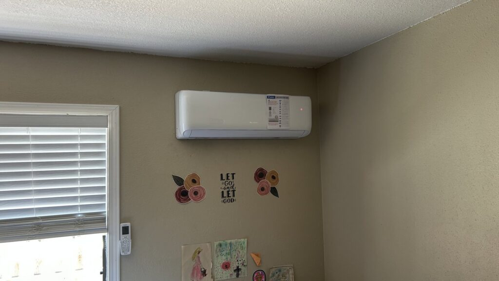 An indoor mini-split HVAC unit mounted on a wall, installed by Service Kings Heating and Air in Jamestown, ND.