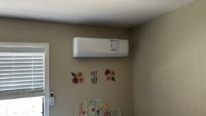 An indoor mini-split HVAC unit mounted on a wall, installed by Service Kings Heating and Air in Jamestown, ND.
