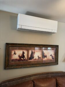An indoor Mitsubishi Electric mini-split unit installed by Advanced Comfort Solutions, Inc. in Cheyenne, WY.