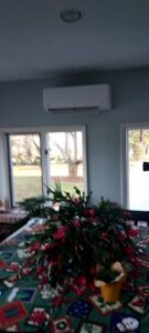 An indoor mini-split unit installed in a dining room by Strine's Heating & A/C in York, PA.