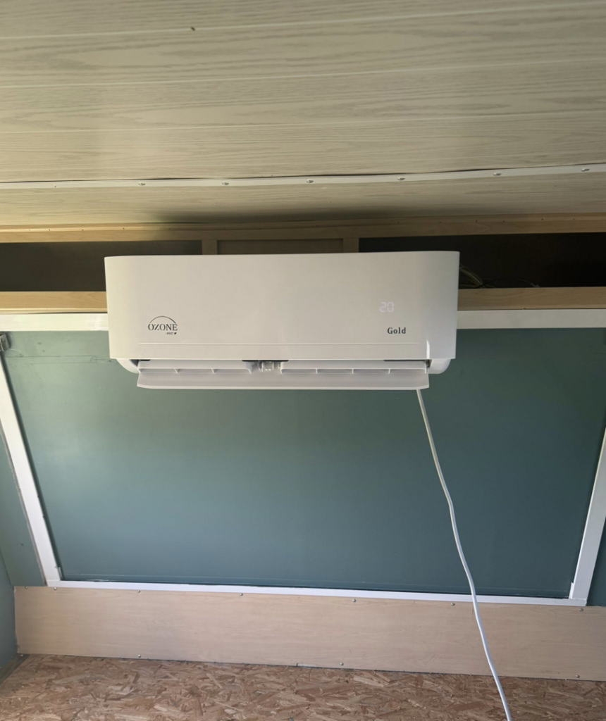 An indoor mini-split air conditioning unit installed in a small structure by HD Precision Works in Iota, LA.