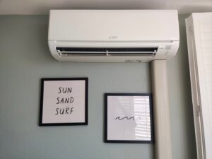 An indoor mini-split HVAC unit installed in a residential setting by Air Masters, Inc. in Port Orchard, WA.