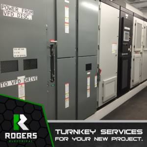 Industrial electrical panels and control systems at a facility serviced by Rogers Electrical Contracting Company Inc in Fairmont, WV.