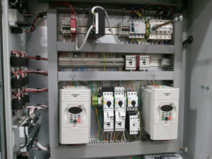 Close-up view of the intricate wiring inside an electrical control panel by J.S.S. Electric, Inc. in Cleveland, OH