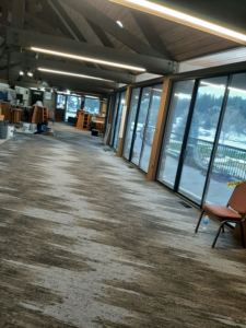 A commercial space featuring newly installed patterned carpet by Spokane Floormart Inc in Spokane, WA.