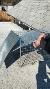 A technician installing a wildlife exclusion device on a rooftop for Kansas Wildlife Pros in Wichita, KS.