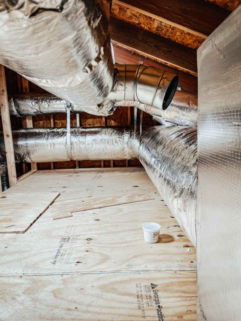 Insulated HVAC ducts installed in an attic by A & A Air Conditioning & Heating in Little Rock, AR.