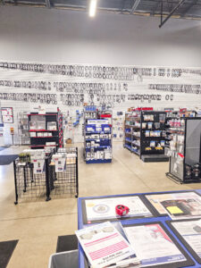 Interior view of the HVAC supply store with shelves of parts and equipment at Johnstone Supply - Naperville, IL