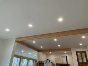 Interior view of a room with multiple recessed lights installed in the ceiling by C&J Electric in Miles City, MT.