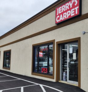 The exterior storefront of Jerry's Carpet Sales and Service business located in York, PA.