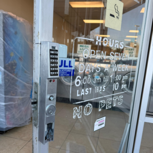 A newly installed keypad access control system on a commercial door by A1 Security Gate & Intercom in Dallas, TX