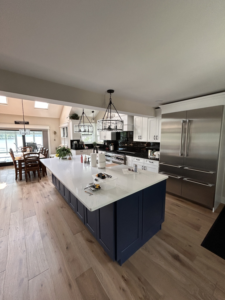 Stylish kitchen island pendant and recessed lighting installed by Nuts And Volts Electric LLC in Farmington, NH.