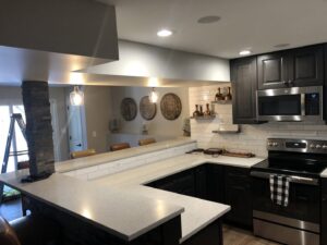Modern kitchen with new recessed and pendant lighting installed by The Dorky Electrician, LLC in Coplay, PA