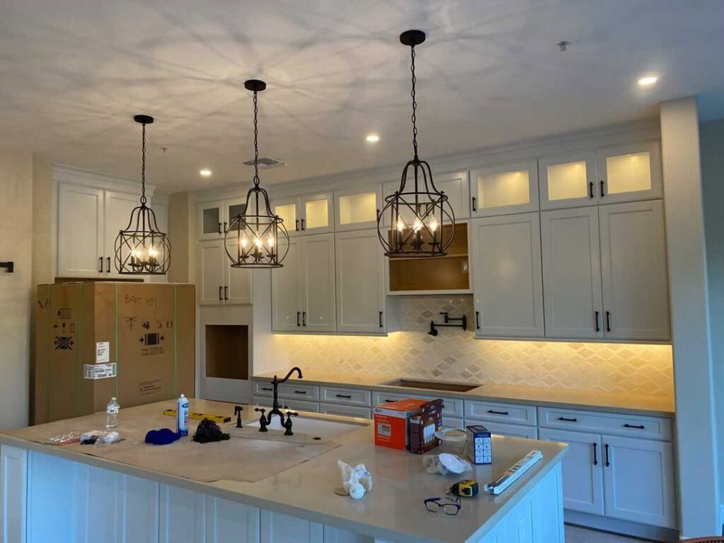 New kitchen pendant lights and under-cabinet lighting installed by Pro Solutions Electric in Glendale, AZ.