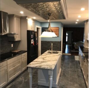 Modern kitchen with new recessed and pendant lighting installed by Civic Electric in Bethlehem, PA
