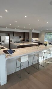 Modern kitchen with extensive recessed lighting installation by R.C Electric, Inc. in San Francisco, CA