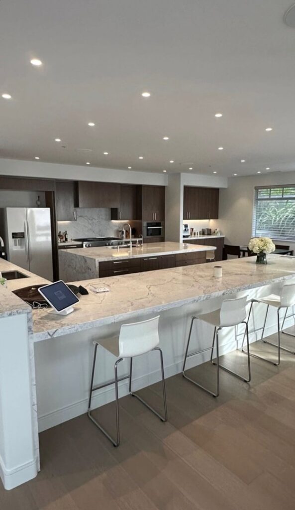 Modern kitchen with extensive recessed lighting installation by R.C Electric, Inc. in San Francisco, CA