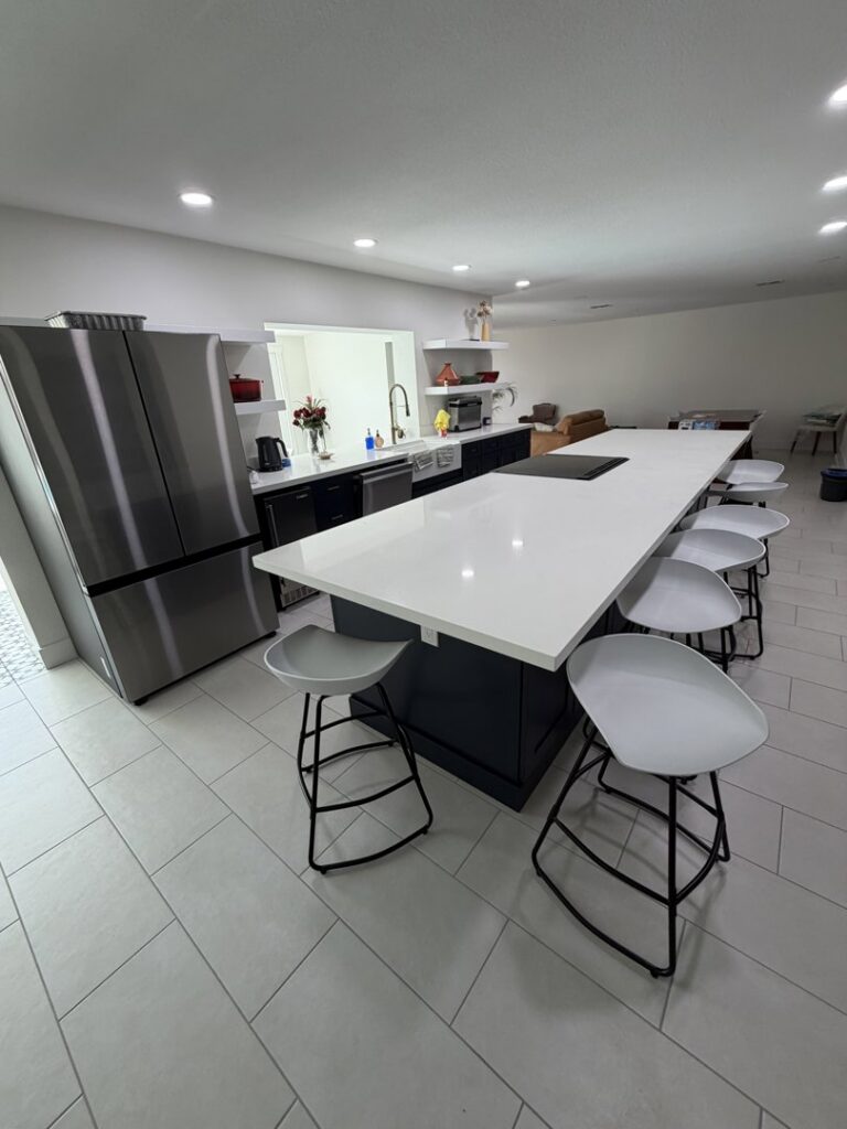 Modern kitchen with new recessed lighting installed by Silo Electric in Gilbert, AZ