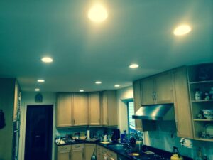 A modern kitchen with newly installed recessed lighting by Volt Doctors in Durham, NC
