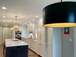 Kitchen with new recessed and pendant lighting installed by Kavanagh Electric in Fresno, CA.