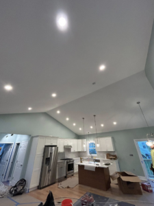 Kitchen with new recessed and pendant lighting installed by KG Electric LLC in Cumberland, RI