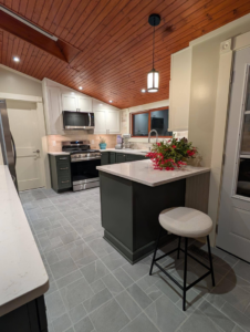 A modern kitchen featuring recessed and pendant lighting installed by J Turner Electric LLC in Indianapolis, IN.