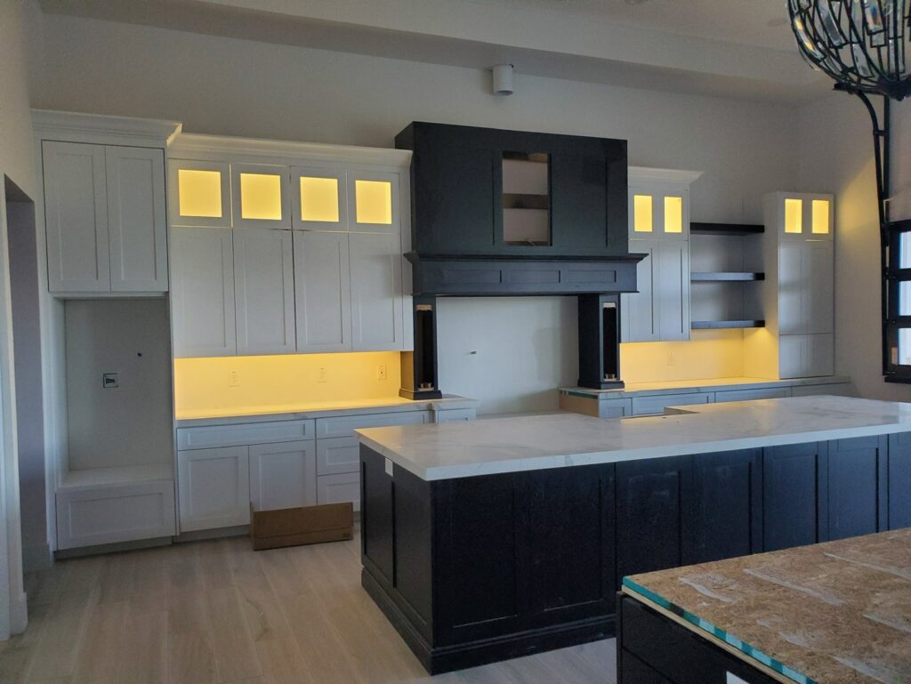 Kitchen featuring new under-cabinet and upper cabinet lighting installed by G5 Electric, LLC in Evansville, IN.