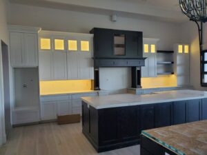 Kitchen featuring new under-cabinet and upper cabinet lighting installed by G5 Electric, LLC in Evansville, IN.