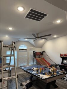 A close-up view of a labeled circuit breaker panel, demonstrating electrical service by LeoElectricservice in Frisco, TX.