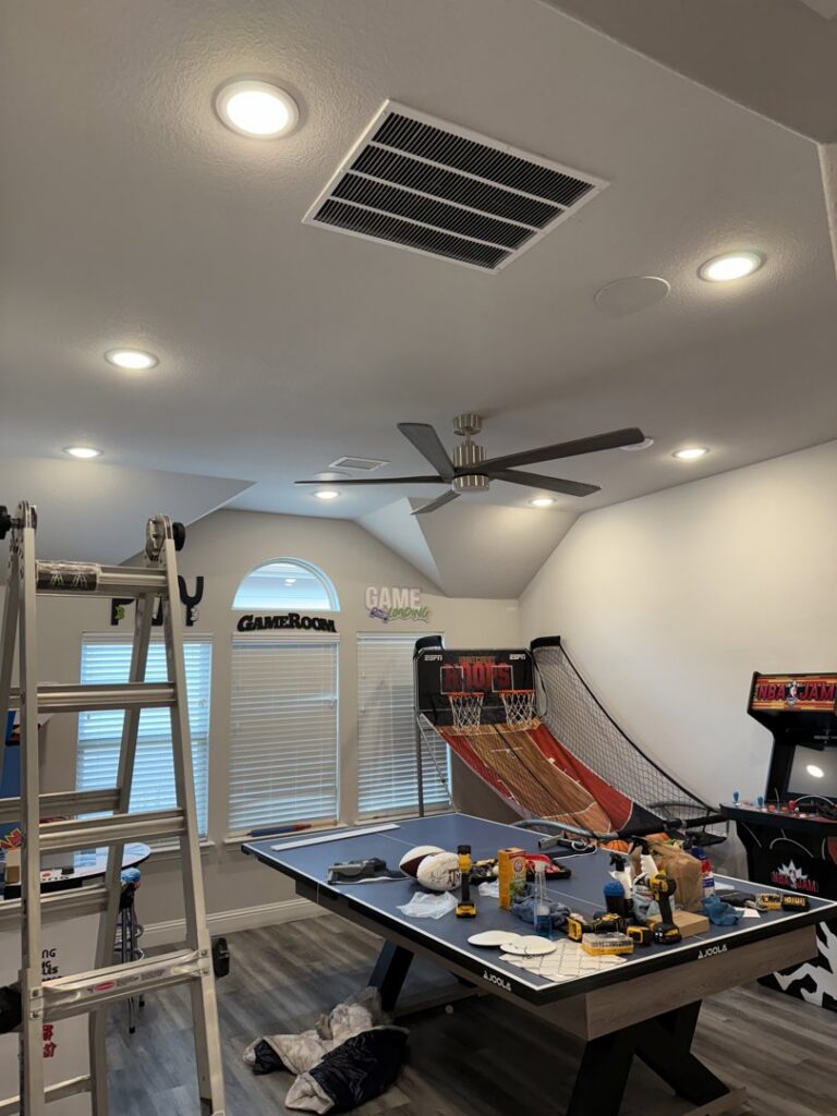 A close-up view of a labeled circuit breaker panel, demonstrating electrical service by LeoElectricservice in Frisco, TX.