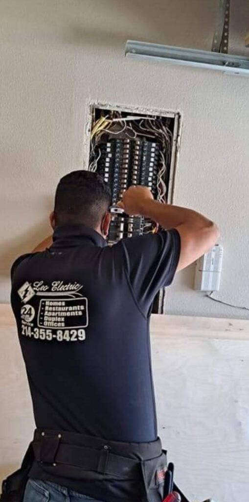 A ladder positioned near a ceiling fan and newly installed recessed lights by LeoElectricservice in Frisco, TX.