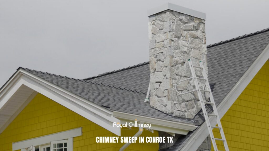 A ladder leaning against a stone chimney on a house, indicating service by Royal Chimney Sweep AZ in Phoenix, AZ.