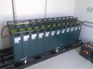 A large battery bank installation for a commercial or industrial client by Primo Electric, LLC in North Las Vegas, NV.