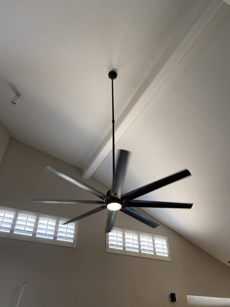A large modern ceiling fan with integrated light installed by Pro Solutions Electric in Glendale, AZ.
