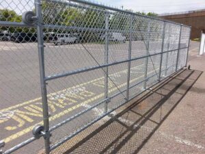 A large chain-link sliding gate installed by Sacramento Valley Fencing in Sacramento, CA.