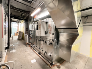A large commercial HVAC system with extensive ductwork installed by Air Masters HVAC Services of New England, Inc. in Fall River, MA.