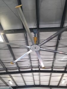 A large industrial ceiling fan installed by TEMCO of Gulf Coast Inc. in Biloxi, MS.