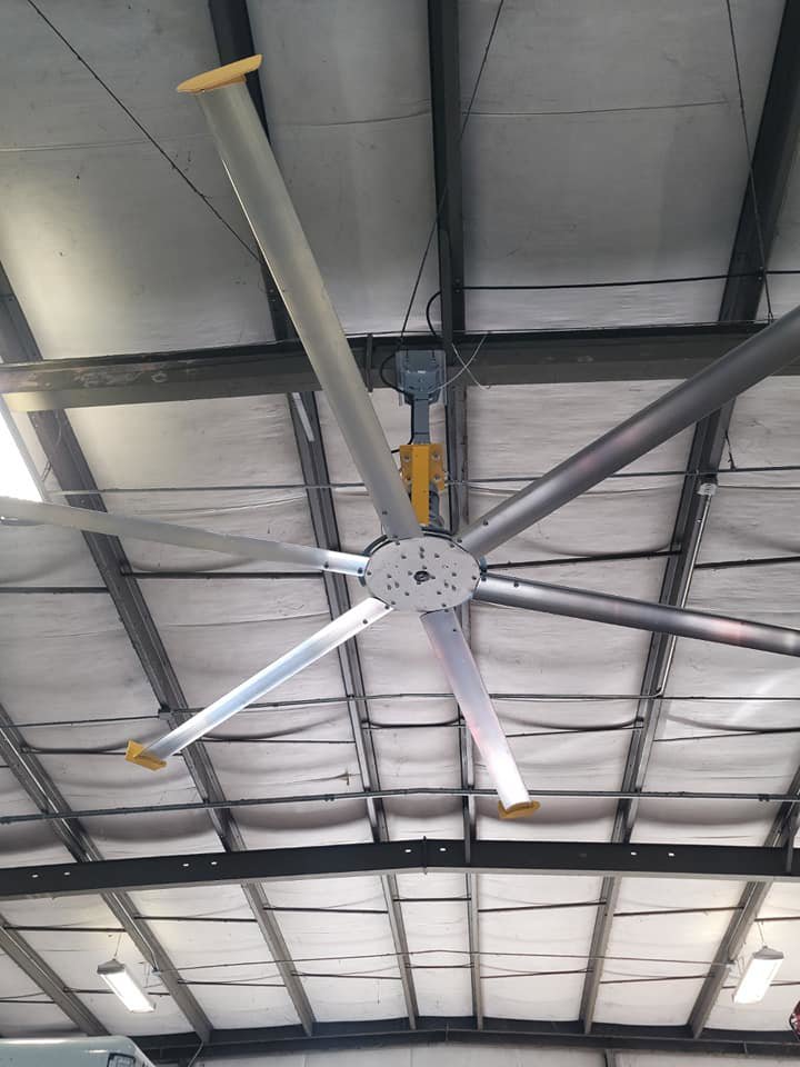 A large industrial ceiling fan installed by TEMCO of Gulf Coast Inc. in Biloxi, MS.