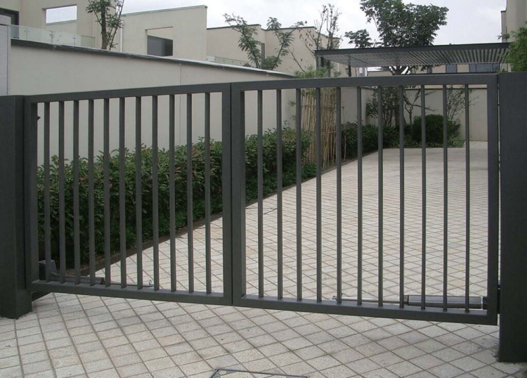 A large metal double gate installed by Stewart & Son Gate & Fence Co. in Hillsboro, OR