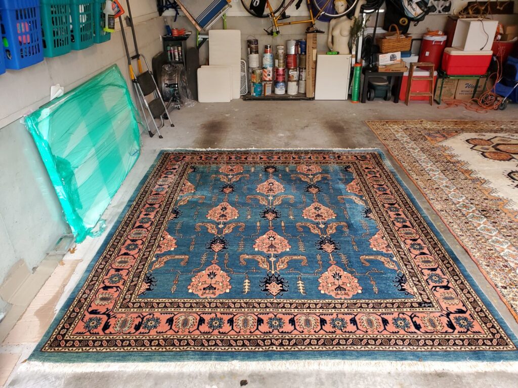 A large, ornate oriental area rug laid out for cleaning or inspection by Right & Clean Atlanta 24-7 Carpet Cleaning in Atlanta, GA.