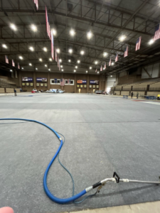 A large-scale carpet cleaning job in progress at an event venue by Musser's Advanced Carpet Care in North Kansas City, MO.